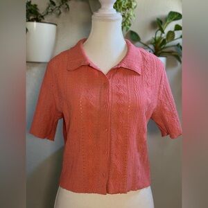 Chocolate USA Coral Textured Button-Front Blouse, Size L